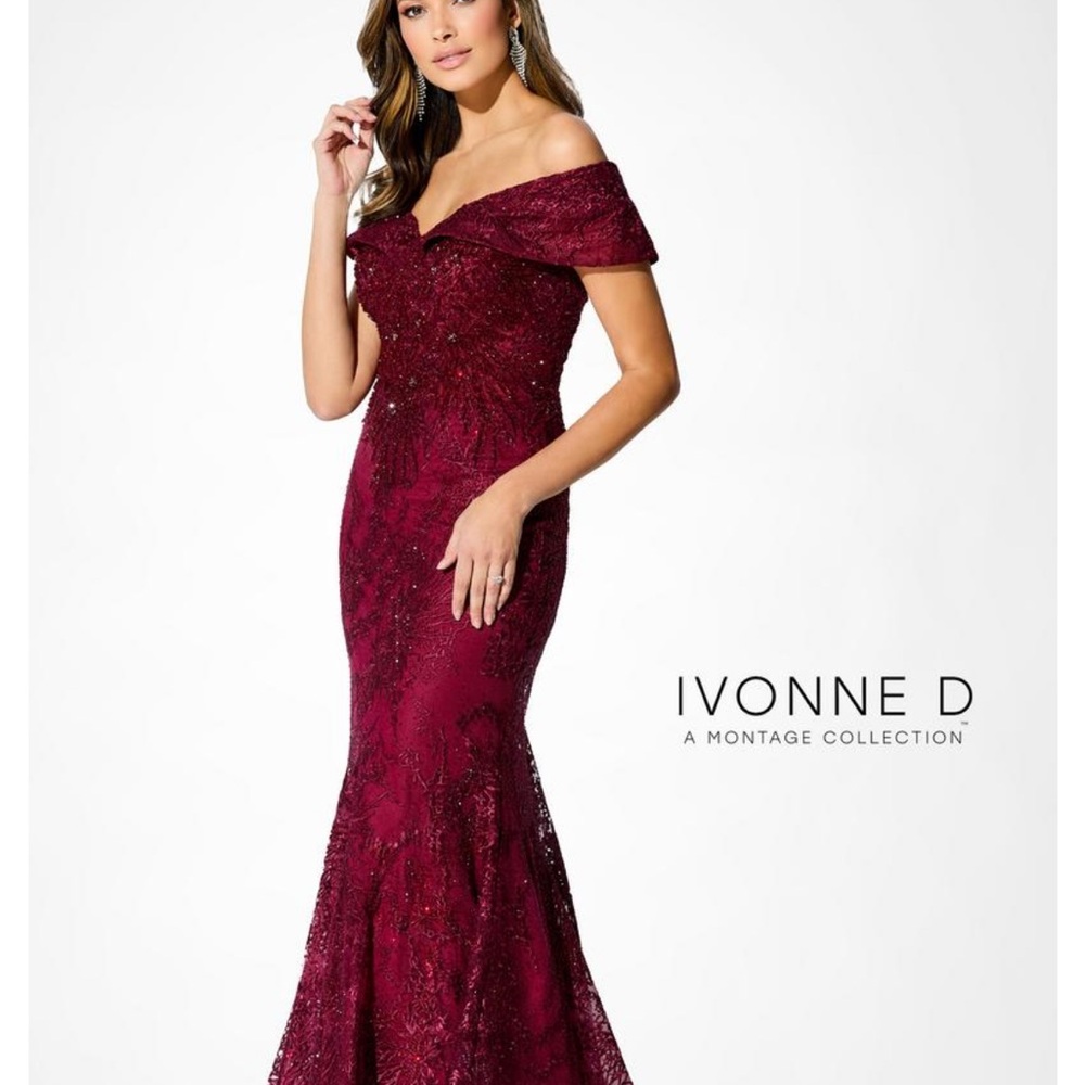 Ivonne D Burgundy Off-Shoulder Gown